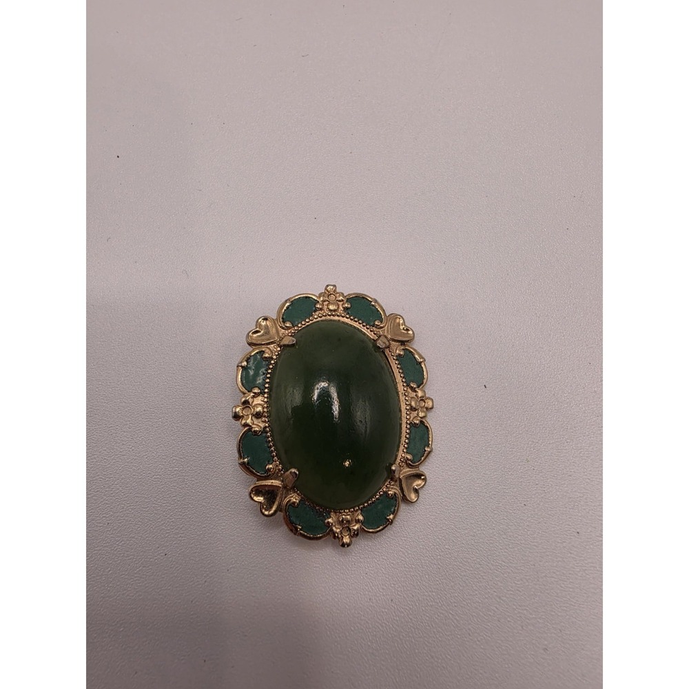 Sweetheart of China "Drizzling Rain" Nephrite Jade Enamel Gold Vermeil Brooch